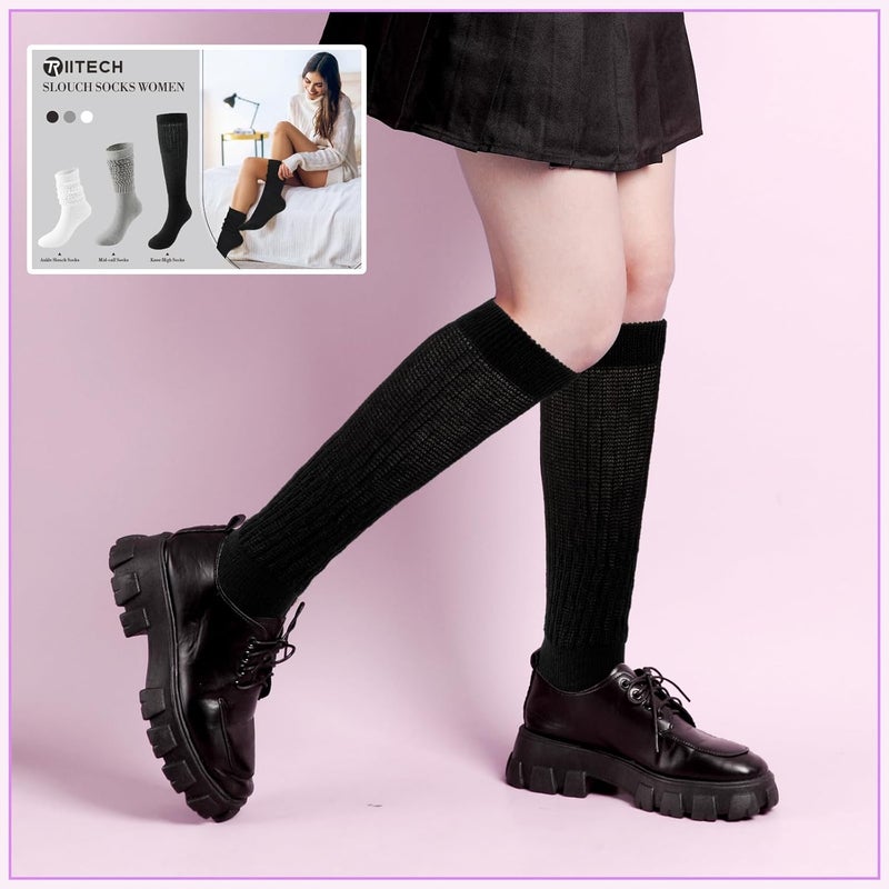 TRIITECH Store 3 Pairs Scrunchy Socks for Women,Slouch Socks Women Knee High Scrunch Socks Size 5-11 - Image 2